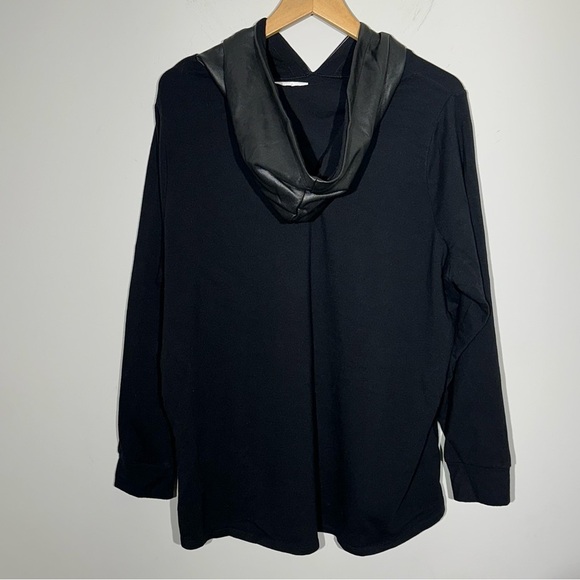 Belle by KIM GRAVEL Knit Top/Sweatshirt with Faux Leather Hood Women Bla… - Picture 7 of 13